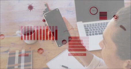 Animation of statistics and data processing on grey background - Powered by Adobe