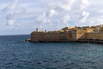 Panorama of the city of Valletta Malta with bays and coastline.