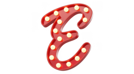 Red Marquee Letter E with Light Bulbs isolated on a transparent background