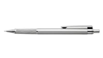 Isolated silver-colored mechanical pencil on a plain background, school or office equipment