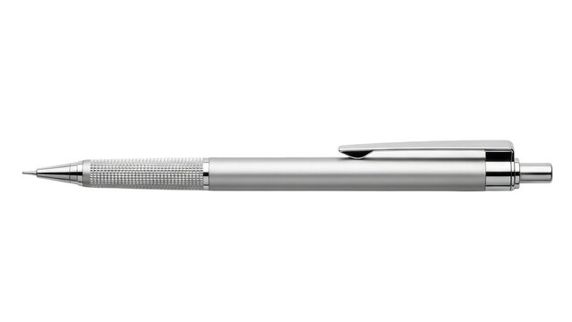 Isolated silver-colored mechanical pencil on a plain background, school or office equipment