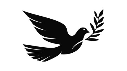 Obraz premium A monochrome illustration of a bird in flight, holding a branch. Simple design