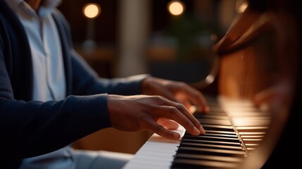 A rehearsal space features a traditional upright piano undergoing expert tuning, optimizing intonation and dynamic response for jazz performance. cinematic color correction, natural uneven lighting