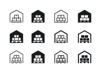 Fototapeta premium Factory Warehouse Logos. Factory warehouse. Icon set. Set Logo of factory warehouse: pallet stack. harmonious logo variations of the same emblematic concept,