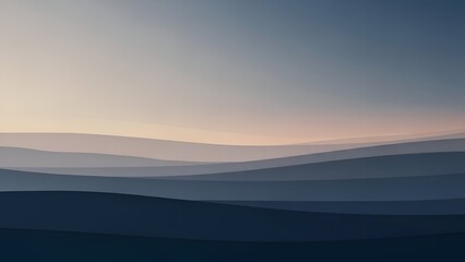 Geometric Landscape With Layers of Blue and Gray Hills Under Soft Sky