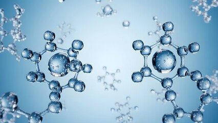 Abstract Molecular Structure of Water or Chemical Compound in Blue Liquid