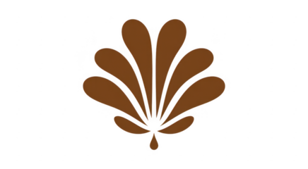 Brown abstract shape with teardrop petals on black isolated on a transparent background