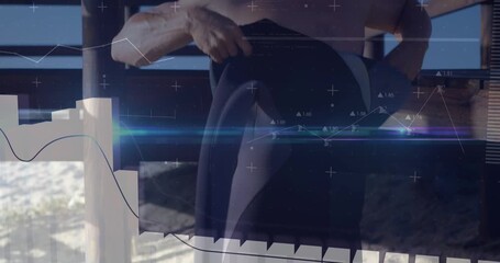 Animation of digital data processing over caucasian surfer - Powered by Adobe