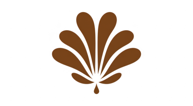 Brown abstract shape with teardrop petals on black isolated on a transparent background - Powered by Adobe