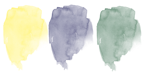 Vibrant abstract watercolor paint splotches artwork on black background Golden yellow deep midnight blue dark forest