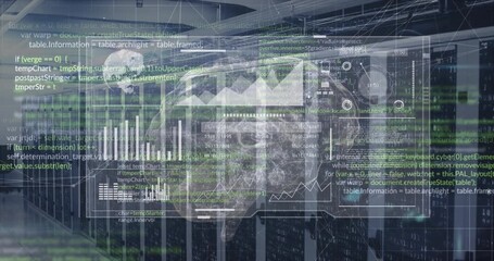 Animation of digital screen with brain and data processing over servers - Powered by Adobe