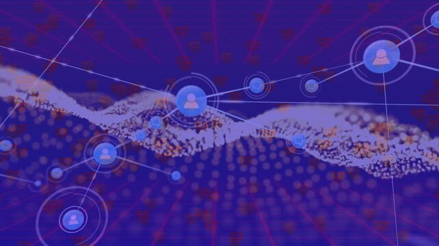 Animation of network of connections with icons over mesh