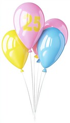 Naklejka premium Colorful Balloons with Number 25 on a Bright White Background for a Joyful Celebration