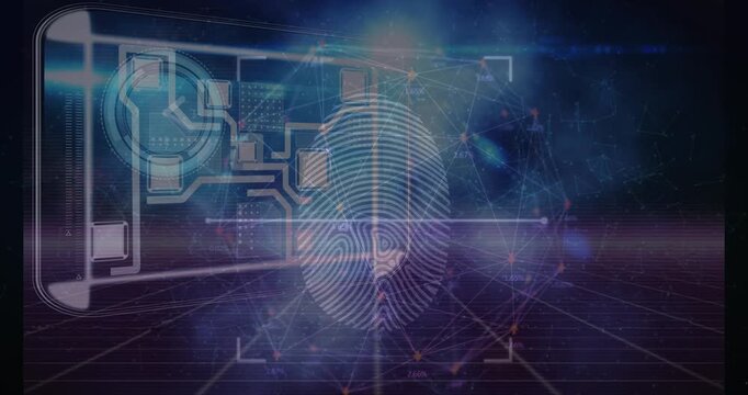 Animation of data processing over clock and fingerprint