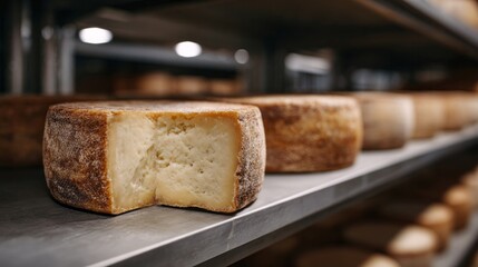 Aged cheese wheels in dim cellar, fulfilling dreams of turophiles, nodding to National Cheese Day and Gournay Guild traditions