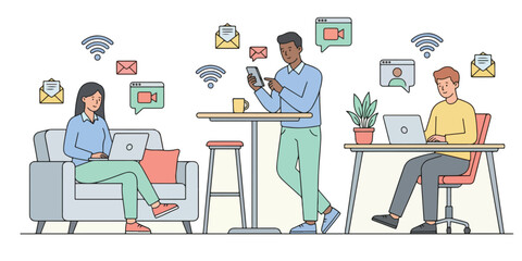 Modern lifestyle people using technology digital devices online