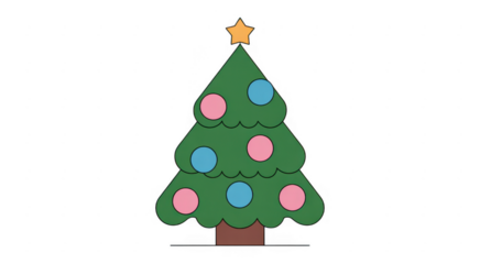 Cartoon Christmas tree with ornaments holiday isolated on a transparent background