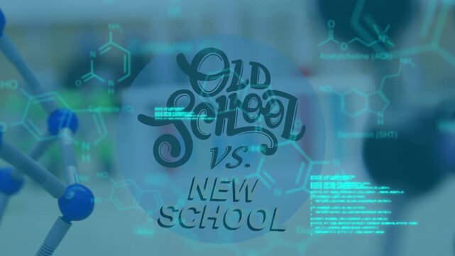 Animation of data processing over old school vs new school text and lab