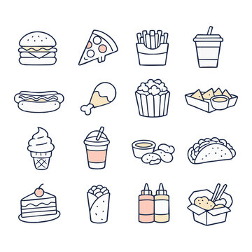 Fast Food Vector Icons Set