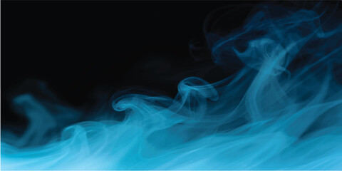 Smooth blue smoke waves and incense swirls flow in a motion design against a black background featuring mist shapes and light patterns © Hena Akter