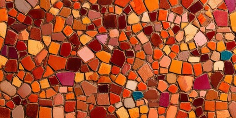 Irregularly shaped ceramic pieces create a richly colored mosaic texture background.