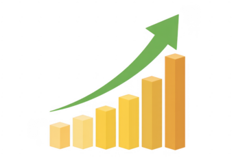 Growing Bar Chart with Green Arrow growth graph statistics isolated on a transparent background
