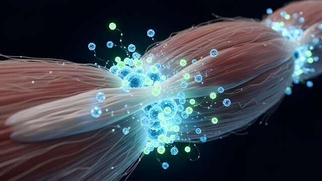 Microscopic View of Neural Synapse and Muscle Fiber Cellular Communication Concept