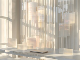 Futuristic Transparent Digital Interface in Modern Workspace