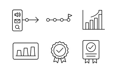 Business icons set with charts and achievements in linear style
