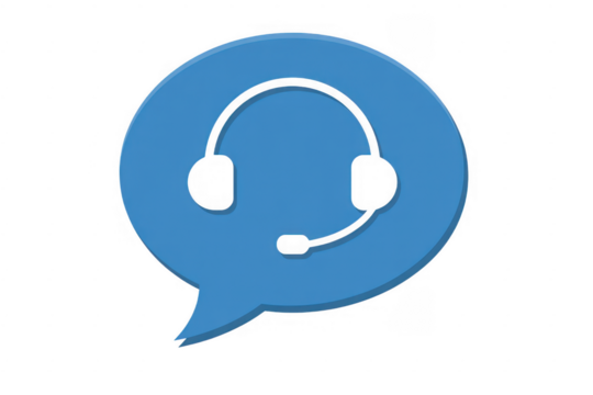 Blue speech bubble with headset isolated on a transparent background - Powered by Adobe
