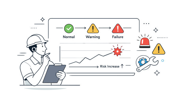 Predictive Maintenance Insight. Failure prediction concept. A specialist reviewing warning signals before a breakdown occurs. Anticipation and safety, alert