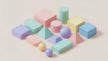 Obraz premium Colorful geometric shapes and forms arranged on neutral background for modern design projects and creative presentations.
