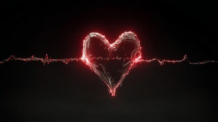 A glowing red heart symbol made of electrical impulses on a dark background