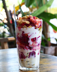 Fruit and granola parfait and yogurt for dessert and healthy eating