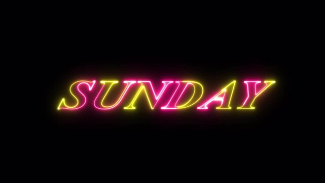 Neon Sunday Typography &ndash; Pink & Orange Glowing Text on Dark Background, Sunday  weekday name text  on Neon illustration