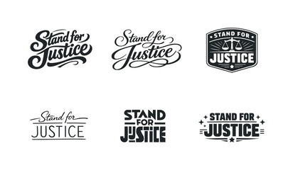 Obraz premium Justice Lettering Icons. Stand for Justice. Set lettering. harmonious lettering variations of the same emblematic concept, each with different artistic