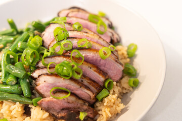 Close-up view of duck breast meat.
