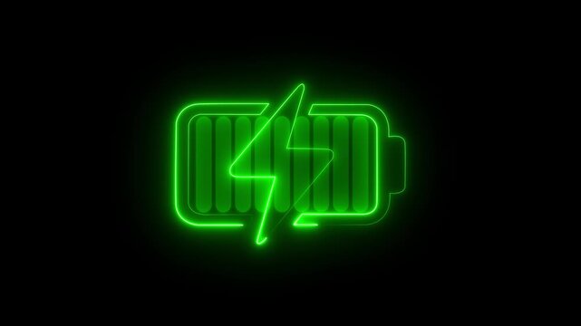 glowing neon line battery icon indigo color animation on dark stock footage video