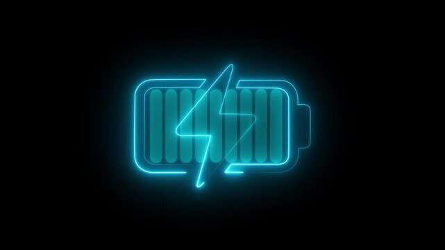 glowing neon line battery icon indigo color animation on dark stock footage video