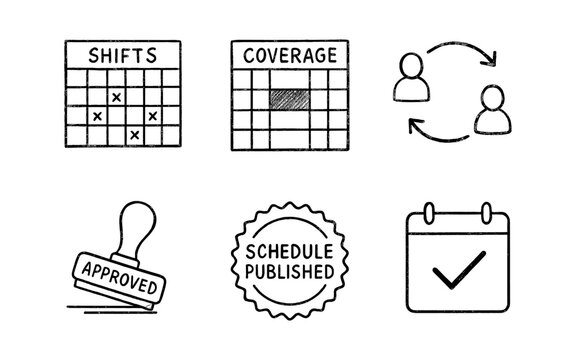 Work schedule management: shift planning and task management symbols