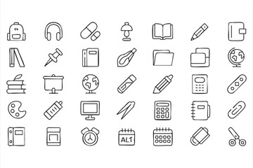 Education app interface symbols for backpacks, textbooks and homework tools