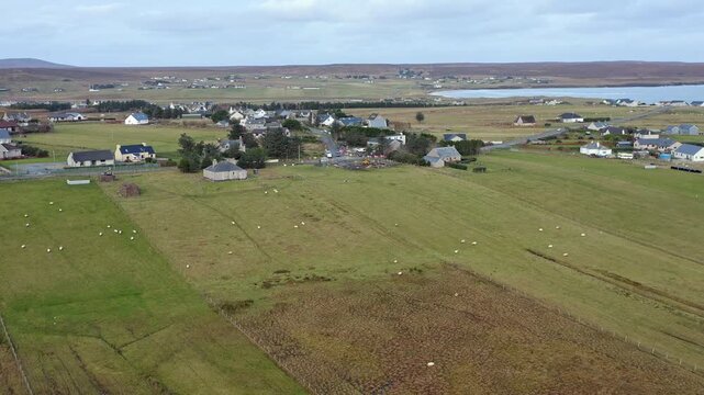 Drone shot of the village of Back on the Isle of Lewis.