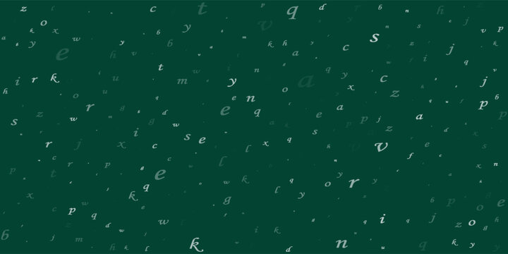 falling letters of english language. chalk handdrawn flying words of latin alphabet. foreign languages study concept. alive back to school banner on blackboard background.