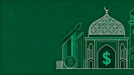 Premium vector depicting Islamic economic governance and sustainable finance principles, on deep green back ground