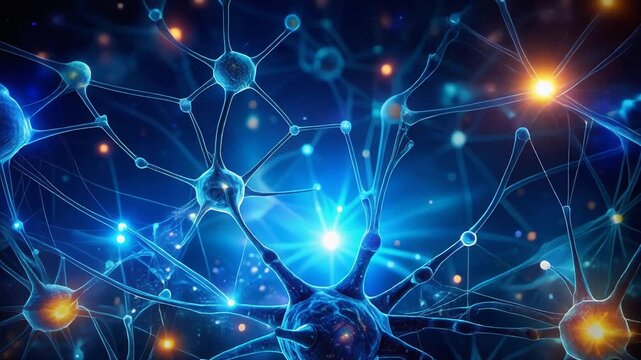 青く光るネットワークが広がるデジタル空間の抽象テクノロジー表現