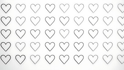 A collection of simple hand drawn heart shapes arranged on a white background