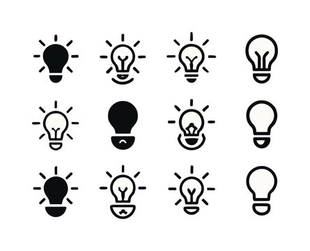 Dimmer Light Icons. Creating mood lighting with a dimmer. Icon set. Set Logo of creating mood lighting with a dimmer: glowing bulb. harmonious logo variations
