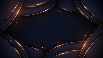 Elegant Dark Blue Background with Golden Arcs and Glittering Accents for Premium Design Elements and Luxurious Decorative Frame with Soft Lighting Style