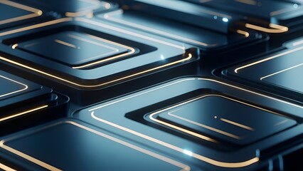 Abstract Dark Tiles with Golden Edges Glowing in Dim Lighting Detailed Close Up Perspective