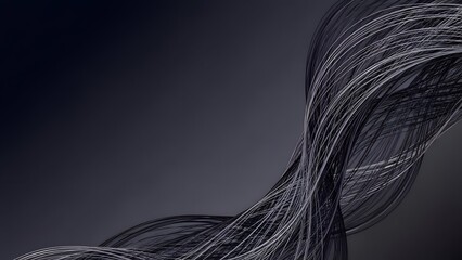Abstract Dark Gray Background with Flowing White Lines Forming Swirls and Curves Creating a Dynamic and Modern Design with Smooth Gradient
